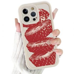 Saqmkil Coque pour iPhone 16 Pro 6,3", Aesthetic Fraise Motif &Eacute;tui Filles Femmes Mignon Dessin Case, Silicone Souple TPU Bumper Housse Antichoc Protection Cover pour iPhone 16 Pro, Beige (runjinggongyi, neuf)