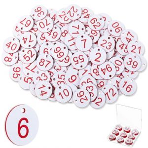 Tenare &Eacute;tiquettes Num&eacute;rot&eacute;es 1 &agrave; 100 en Plastique &Eacute;tiquettes de Cl&eacute; de Num&eacute;ro Petites &Eacute;tiquettes d'Identification Num&eacute;rot&eacute;es en Plastique &Eacute;tanches avec Trou, sans Porte-Cl&eacute;s (Blanc, Rouge) (ONJOLLY, neuf)