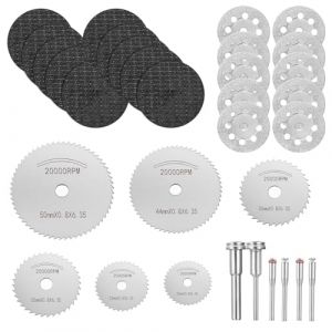 Lot de 32 disques à tronçonner diamantés, 22 mm, pour outil rotatif Dremel, mini disques diamantés, 10 x 32 mm en résine, 6 lames de scie circulaire HSS, 6 mandrins (38/50 mm), pour carrelage, pierre (Shenzhen Low Head Struggle Trading Co., Ltd., neuf)