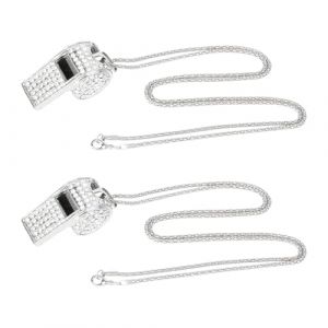 lasuroa 2pcs Whistle Bling-Bling, Métal Cristal Sifflet Strass Son Puissant et Clair Sifflet Sport avec Cordon pour Enseignant Arbitre Maître-Nageur Entraînement Basket-Ball (Argenté) (YESIONG, neuf)