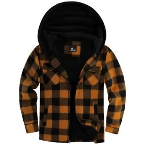 zitysport Veste Chemise Garçon Épaisseur Hoodie Veste à Carreaux Enfants avec Fermeture Flanelle Chaude Garçons Sweat Capuche Extérieure Vestes d'hiver Doublées Pour Garçon Poche(Orange Noir Gris S) (Haixihui, neuf)