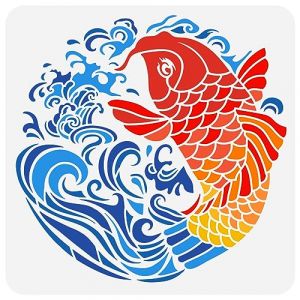 FINGERINSPIRE Pochoir Koi pour Peinture 30x30cm Grand Pochoir de Peinture de Carpe Ko&iuml; R&eacute;utilisable Motif de Pulv&eacute;risation de Poisson Porte-Bonheur Mod&egrave;le Pochoir Th&egrave;me Animal pour D&eacute;cor de la Maison (FINGERINSPIRE FR, neuf)