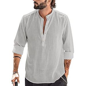 YAOBAOLE Chemise Lin Homme Slim Fit Chemise Lin Col Mao Homme Chemises L&eacute;g&egrave;re Hommes &Eacute;t&eacute; Chemises Henley Hommes Vert Arm&eacute;e XL (YBLfashion, neuf)