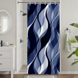 Uiiooazy Rideau Douche Étroit, Rideau de Douche Cabine Anti Moisissure Bleu Marine Abstrait Rayures Noir Rayé Rideaux de Baignoire Tissu Imperméable Lavable Rideaux de Bain avec 6 Crochets 90x180cm (dongguibinjingpinxiaodianpu, neuf)