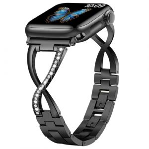 Sixmoat Métal Band Compatible avec Apple Watch Bracelet pour Femme 38mm 40mm 41mm 42mm(Série 10), Pailleté Élégant en X Bracelet pour iWatch SE Série 10 9 8 7 6 5 4 3 (Noir) (Sixmoat, neuf)
