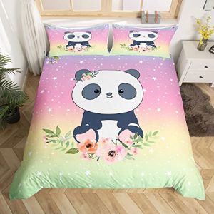 Homemissing Mignon Panda Sets de Housse de Couette Kawaii Panda Parure de Lit 220x240cm Floral Panda Housse de Couette pour Galaxie avec 2 taies d'oreiller Parure Housse de Couette (Bofanshangmao, neuf)