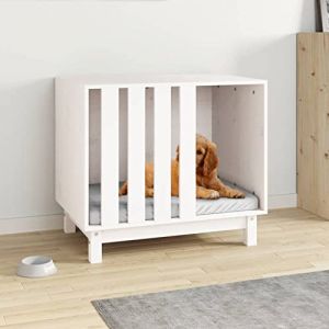 Rantry Abri pour chien blanc 70 x 50 x 62 cm en bois massif de pin, cage pour chiens d'int&eacute;rieur et de plein air (Lanswin, neuf)