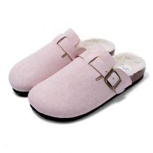 JOMIX Sabot Fourrure Femme Hiver Chaussons Élégant Pantoufles à Semelle en Liège avec Boucle Chaude Confortable MD2439 (Rose, 37) (JOMIX EUROPE, neuf)