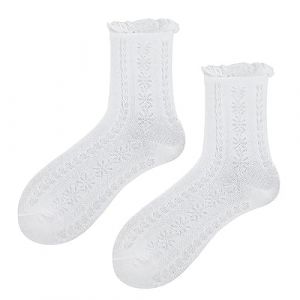 Chaussettes blanches à froufrous Chaussettes en dentelle de coton Chaussettes à volants à motif creux Chaussettes Lolita Chaussettes princesse pour femmes filles（Taille : 36-42） (zhangbeibeiouzhoudianpu, neuf)