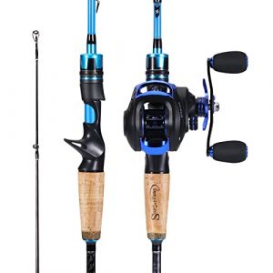 Sougayilang Ensemble canne &agrave; p&ecirc;che casting et moulinet, 1,8 m/2,1 m MH canne &agrave; p&ecirc;che avec ensemble moulinet baitcasting, 2 sections Baitcaster Combo-21SE-R (CARP FISHING 955, neuf)