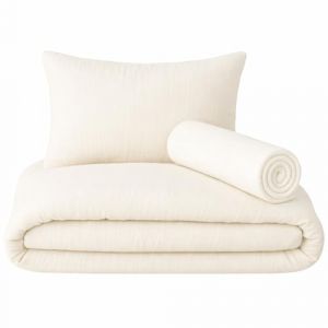 Lovely Hippo Drap Housse 80x160 cm + Housse de Couette (100% Mousseline Coton) 120x170cm + Taie Oreiller (100% Mousseline Coton) 40x60cm - Parure 3Pcs 80x160 cm - Douce et a&eacute;r&eacute;e (Blanc, 80 x 160 cm) (VRC Products France, neuf)