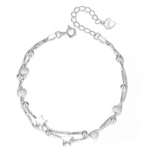 2 en 1 Bracelet Etoile Givr&eacute;es Perle R&eacute;glable pour Fille, Bracelet Argent Femme 925 Massif,Bracelet Argent Charm Perles, Bracelet Cadeau d'anniversaire pour Femmes Filles (Newbilty OU, neuf)