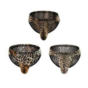 Maiclaice Homme Soie Glac&eacute;e Taille Basse Bikini Slip sous-v&ecirc;tement Noir Motif L&eacute;opard Dor&eacute; Grand (Maiclaice, neuf)