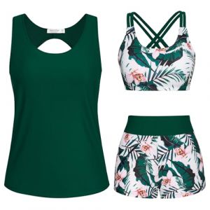 JASAMBAC Maillot De Bain Tankini Femme 3 PièCes Tankinis Femme Imprimé Floral ContrôLe du Ventre Bikinis AthléTique Maillot De Bain Modeste Shorty (Fancy Shop EU, neuf)