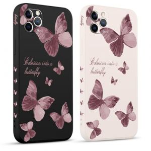Pnakqil 2 Pièces Coque pour Apple iPhone 11 Pro Max 6.5", Etui avec Violet Pente Papillon Mignon Amusante Peint Dessin Latéral Case Souple Silicone Housse Téléphone en Souple Fille Cover (CLUBIEN, neuf)