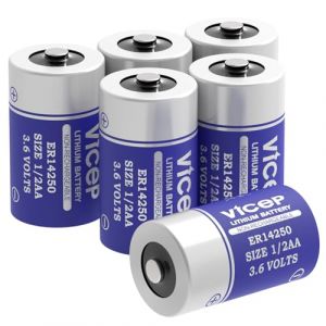 ViCep Lot de 6 Piles Lithium ER14250 1/2AA 3,6V Li-SOCL₂ 1200mAh LS14250 pour avec Les syst&egrave;mes de s&eacute;curit&eacute;, Les d&eacute;tecteurs de mouvements et Les syst&egrave;mes de relev&eacute; de compteurs, Non Rechargeables (123 Battery Power, neuf)