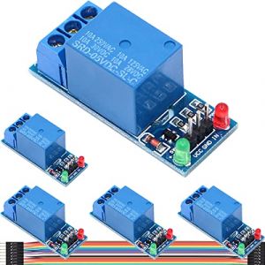 DAOKAI 5 PCS 1 Canal Relais Module 5V Bas Niveau D&eacute;clencheur Relais Bouclier Module Carte de Contr&ocirc;le avec Optocoupleur Isolation LED Avertissement Lampe Dupont C&acirc;ble pour Arduino (DAOKAI EU, neuf)