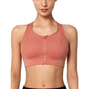 Yvette Soutien Gorge de Sport Femme Zipper Avant Dos Nageur Maintien Fort Brassi&egrave;re Fitness sans Armature pour Gros Seins Course Jogging,Rose,XL Grande Taille (Yvette Sports, neuf)
