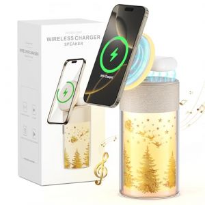 COLSUR 3 en 1 Enceinte Bluetooth, Chargeur Induction Chargeur, Lampe de Chevet Chambre LED Rechargeable, Idee Cadeau Homme Femme Original Rigolo - Dor&eacute; (Christmas) (Imego Life EU, neuf)
