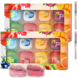 Coffret de 8 baumes à lèvres fruités, comprenant 8 parfums différents : gloss, baumes hydratants et masques pour les lèvres. Ce coffret 4-en-1 hydrate et répare les lèvres. (2Set) (hefeiwanglu, neuf)