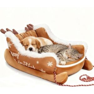 Canap&eacute; pour Chien, Panier Tra&icirc;neau de No&euml;l pour Chien, Christmas Dog Bed pour Chats, Panier Antid&eacute;rapant et Chaud Chat pour l'int&eacute;rieur et l'ext&eacute;rieur (Brown,S) (QL-SPUS, neuf)