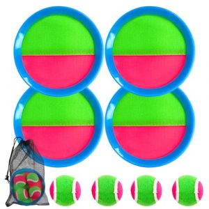 XIMEY Jeu Catch Ball et Toss, Jeu de Balle Velcro pour Enfants et Adultes,Balle Raquette Scratch, Velcro Ball and Catch Game, Enfants Lancer Catch Ball Jouet avec 4 Palettes Velcro et 4 Balles (WANSH, neuf)