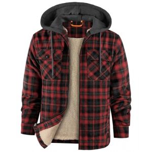 zitysport Chemise pour Homme Sherpa Polaire &agrave; Carreaux Doubl&eacute;e Veste &agrave; Capuche Doublure Manteau Veste d'hiver avec Poches Flanelle Chemise Hommes Carreaux Sweat Capuche(Rouge Noir Gris M) (Haixihui, neuf)