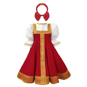 Aislor Enfant Déguisement Dompteuse Cirque Fille Princesse Robe Russe Traditionnel Costume avec Bandeau Performance Fête Carnaval 2-8 Ans Rouge 3-4 Ans (Aislor EU, neuf)