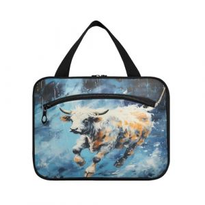 Linnyio Peinture À L'Huile Vache Bleue Trousse de Toilette de Voyage Suspendue Maquillage,Grande Capacité Pliable Rangement Sacs de Lavage pour Femmes Filles (Linnyio, neuf)