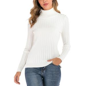 Yukiuiny Pull Femme Col Roul&eacute; Tricot Hiver Chaud Thermal Ajust&eacute; Moderne Serr&eacute; Col Montant sous-Pull Basique Pullover Laine Top Haut Manches Longues Vintage Chic Confortable Blanc A M (Yukiuiny, neuf)