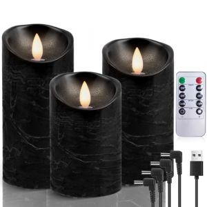 AiiBowy Bougies LED Rechargeables USB [3 PCS] Bougies LED Flamme Vacillante, Telecommande, Bougies d'ext&eacute;rieur, Sans Flamme, Bougies Piliers pour D&eacute;coration Halloween, No&euml;l - Noir (HuuFan Shop, neuf)