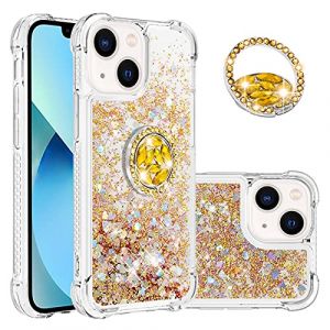 QIWEIQING Compatible avec iPhone 14 Plus Glitter Coque, Fille Silicone Paillette Bling Glitter de Luxe avec Support, Liquide Gel Housse Etui de Protection pour iPhone 14 Plus 6.7".Golden YBH (QIWEIQING, neuf)
