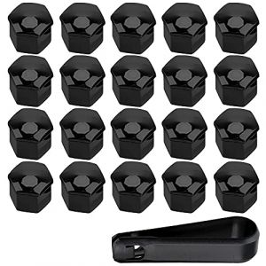 ETOPARS 20 Pièces 19mm Capuchon d'écrou de Roue de Voiture Cache-écrous Bouchon d'Écrou de Roue Couvre avec Ensemble Outil de Suppression Noir (Rainbow185, neuf)