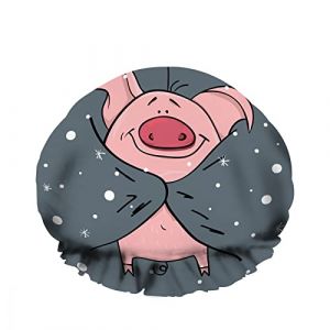 Double bonnet de bain imperméable à l'eau mignon dessin animé rose cochon enveloppé marron flocon de neige tissu réutilisable mode chapeau de douche pour femmes beauté, bain cheveux spa, maison hôte (2MACAXN9K15, neuf)