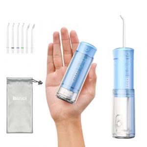 Bezvoi Hydropulseur Dentaire Portable Mini avec 5 Modes, Réservoir 180ml, Étanchéité IPX7, 6 Embouts pour Gencives et Appareils Dentaires (StarBox Store, neuf)