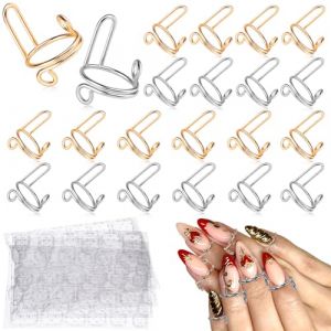 TOROKOM 20PCS Bagues d&rsquo;Ongles Wudu R&eacute;utilisables avec 96 Onglets Adh&eacute;sifs &ndash; Set d&rsquo;Ongles Press-On Ajustables Sans Colle pour Femme, Couvre-Ongles M&eacute;talliques, Accessoires de Nail Art (Or et Argent) (EU-TRK, neuf)