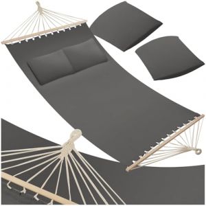 tectake&reg; Hamac 2 Places Hamac Double Exterieur avec 2 Oreillers ext&eacute;rieur, 325x150x2,5 cm, Supporte Max. 240 kg, Couchage 230x 145 cm, pour Relaxation Terrasse Exterieur Piscine Jardin Balcon Veranda (TECTAKE FRANCE SAS, neuf)