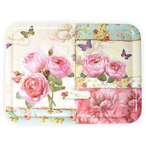 Lashuma Plateau rectangulaire mélaminé Plateau de Service de haute qualité Motif imprimé, Plastique, Rose anglaise., 50 x 37 cm (Lashuma Germany, neuf)