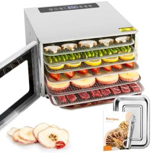 Kwasyo Deshydrateur Aliment, Déshydrateur Inox 6 Étages, avec Minuteur (24H), Température réglable 30℃-90℃, Déshydrateur Électrique pour Boeuf, Fruits, Légumes, Sans BPA, 400W (GRAVILENS, neuf)