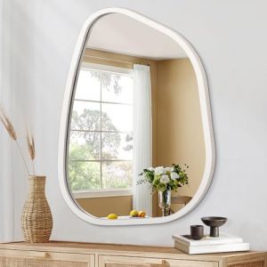 HLFMVWE Irrégulier en Bois Miroir Mural encadré Moderne Ovale asymétrique Unique Miroir Suspendu Artistique ondulé Miroir décor Salle de Bains vanité Chambre à Coucher Salon entrée Couloir (HLFMVWE, neuf)