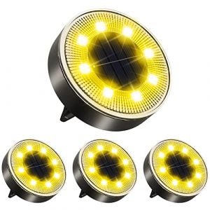 aneeway 8LEDs Lampe Solaire Extérieur 4pcs, 3000K Luminaire Jardin Au Sol Etanche IP68 Eclairage Lampe Solaire Spot Encastrable Pour Chemin Terrasse Cour Souterraine, Blanc Chaud (JHTC, neuf)
