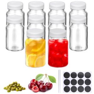 TranRantic 10 Pièces Mini Bouteille Verre, 60 ml Mini Fiole en Verre Réutilisable, Petite Bouteille en Verre avec Étiquette, Pots Yaourts avec Couvercle Blanc pour Jus de Fruits, Jus de Gingembre (Zheranstore, neuf)