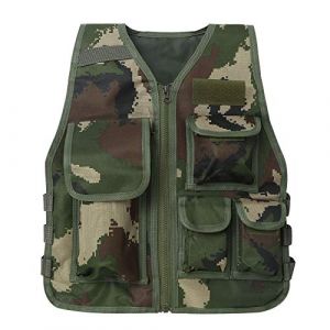 Gilet de Pêche pour Enfant Garçon Fille Gilet Photographe Multipoches Camouflage Veste sans Manches Manteau Réglable Jeux Extérieurs de Chasse de Combat Camping (hudadedian, neuf)
