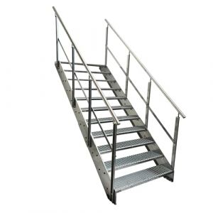 Kaminbau Mierzwa Escalier en acier de qualit&eacute; sup&eacute;rieure avec garde-corps des deux c&ocirc;t&eacute;s enti&egrave;rement galvanis&eacute; / 11 marches (largeur 1200 mm) (hauteur 209 cm), r&eacute;sistant aux intemp&eacute;ries, pour le (DF-Shopping GmbH, neuf)