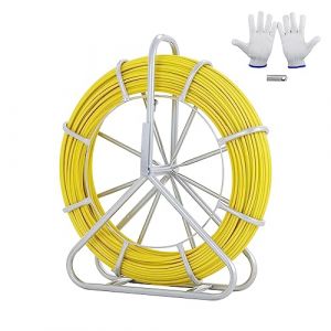VEVOR Ruban &agrave; Poisson en Fibre de Verre 200 m 6,35 mm Aiguille &Eacute;lectricien de Tirage Fil C&acirc;ble &Eacute;lectrique Extracteur Bobine de Conduit Support Acier 3 T&ecirc;tes de Traction pour Mur Conduit Non Conducteur (VEVOR Direct Store FR, neuf)