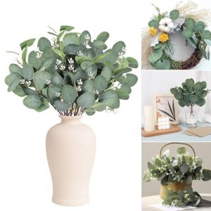 JOZMMZEOOA Eucalyptus Artificiel 18 Pi&egrave;ces Eucalyptus Fleurs S&eacute;ch&eacute;es Feuillage Artificiel D'Eucalyptus Artificielles Branche Decorative Bois,pour Maison et Table No&euml;l D&eacute;coration(B) (BINHENGEU, neuf)