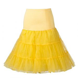 Boolavard Jupon Femme Style ann&eacute;e 50 Jupon Rockabilly Jupe Tutu Vintage (FR/ES, Alpha/Lettres, XS, Moyen, Taille Normale, Taille Normale, Jaune) (Boolavard, neuf)