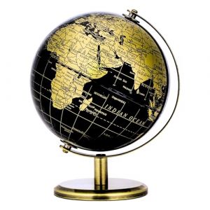 Exerz Globe Terrestre Noir et Doré 14cm, Carte en Anglais, Mini Globe, Arche et Base en Bronze, Décoration Élégante et Outil d’Apprentissage (Exerz, neuf)