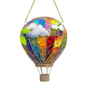 Lanterne solaire montgolfière – Attrape-soleil en acrylique coloré, lampe LED à suspendre pour jardin et terrasse, lampe décorative sans danger pour les oiseaux pour la maison, le café et la (dianqian2024, neuf)
