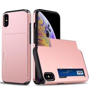 Beajew Coque Portefeuille pour iPhone XS Max avec Porte-Cartes, &Eacute;tui de Protection T&eacute;l&eacute;phone Double Couche Antichoc, Fente Cach&eacute;e Coulissante, Antichoc TPU+PC Housse Portefeuille - Or Rose (KSTFMY, neuf)